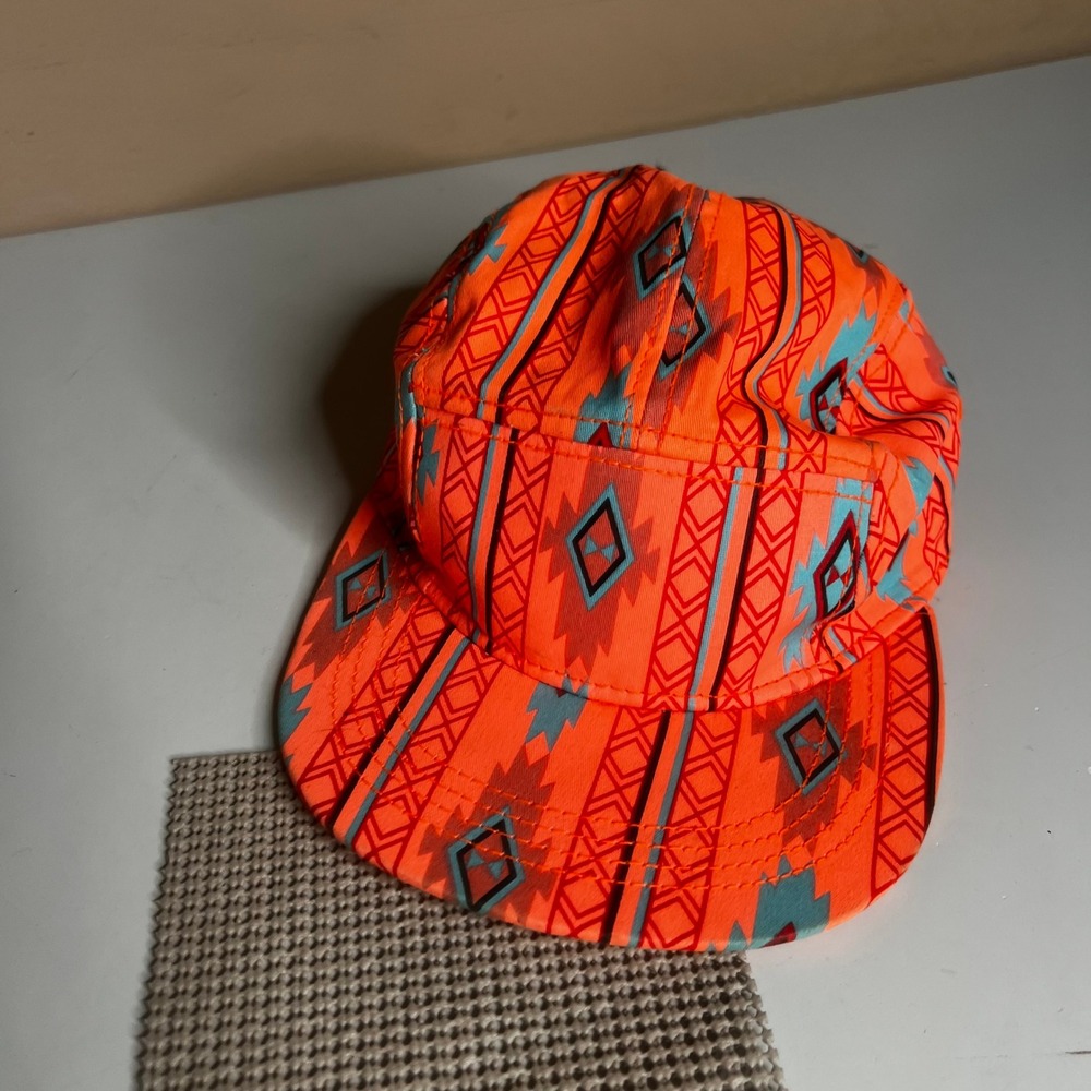 Free Authority Orange Southwestern Tribal Print 5 Panel Camper Hat Cap